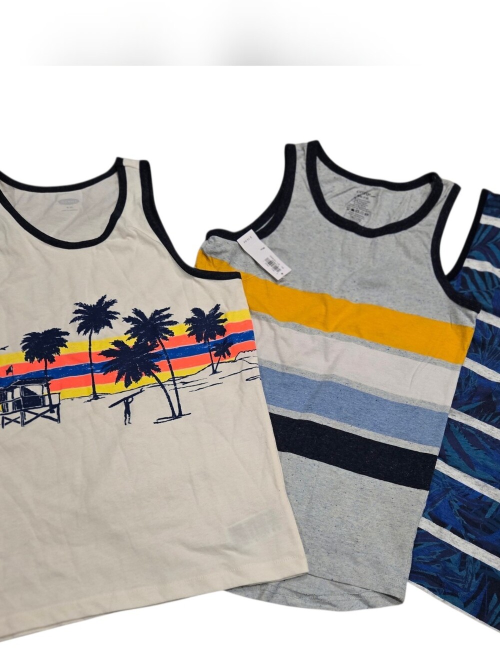 Kids Striped & Graphic Tank Top Set Includes 3 Tanks- Blue, Gray, Cream